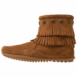 Minnetonka Double Fringe Side Zip – Boots À Talons – Brown 11