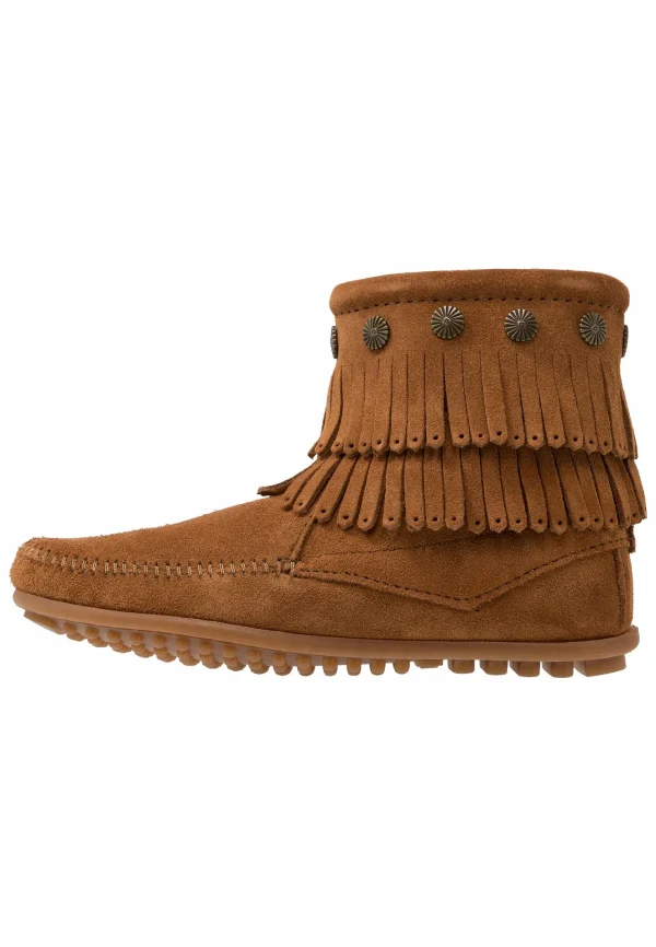 Minnetonka Double Fringe Side Zip – Boots À Talons – Brown 3