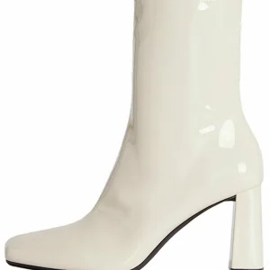 BERSHKA Patent Style Fitted – Boots À Talons – Off-White 11