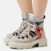 MSGM Hiking Boots – Bottines À Lacets – Ecru/Red 34