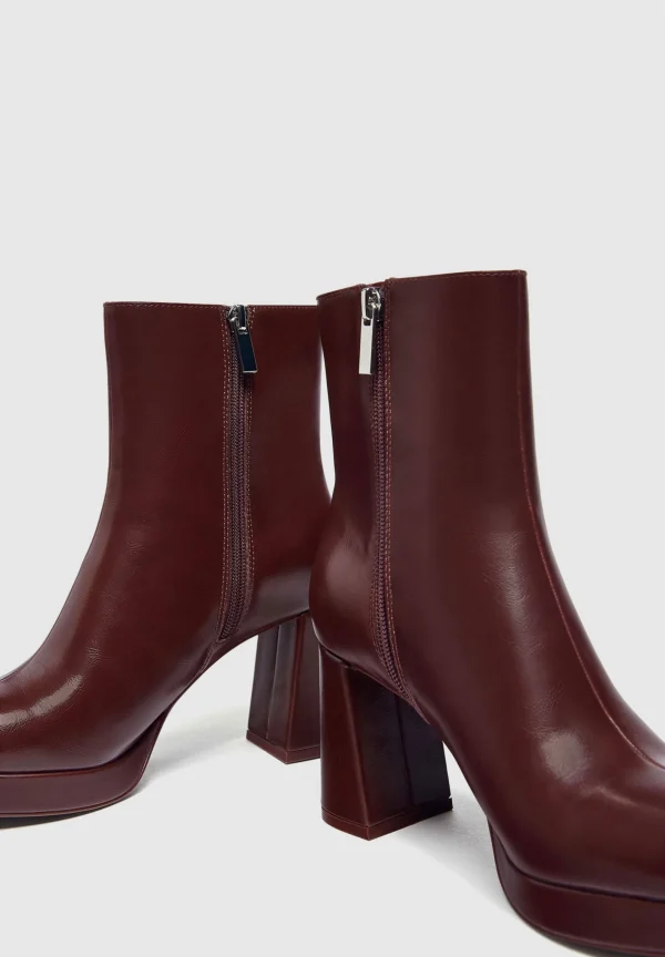 PULL & BEAR Boots À Talons – Dark Red 6