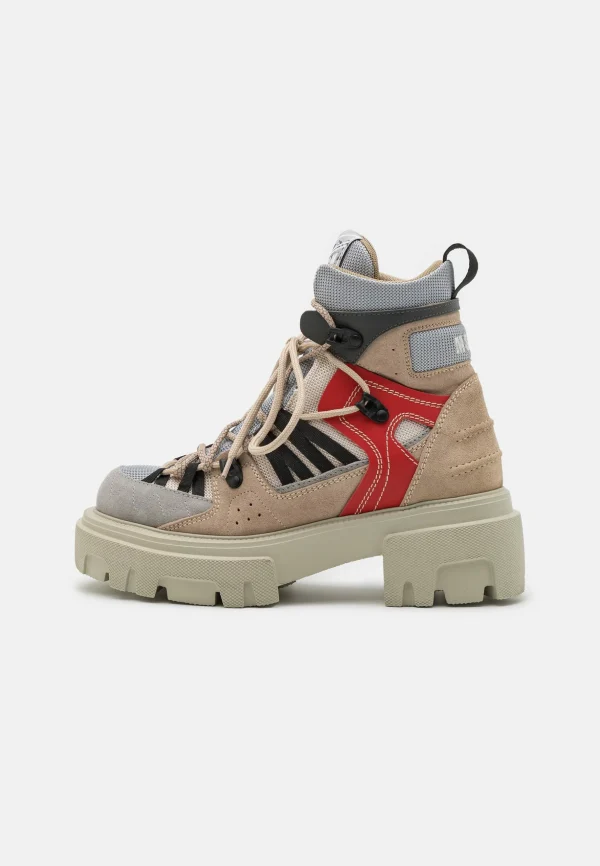 MSGM Hiking Boots – Bottines À Lacets – Ecru/Red 3
