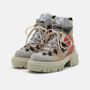 MSGM Hiking Boots – Bottines À Lacets – Ecru/Red 13